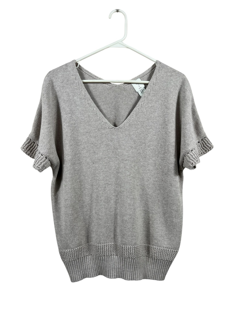 JOIE Short Sleeve V-Neck Dolman Knit Sweater TAN 100% COTTON size MEDIUM